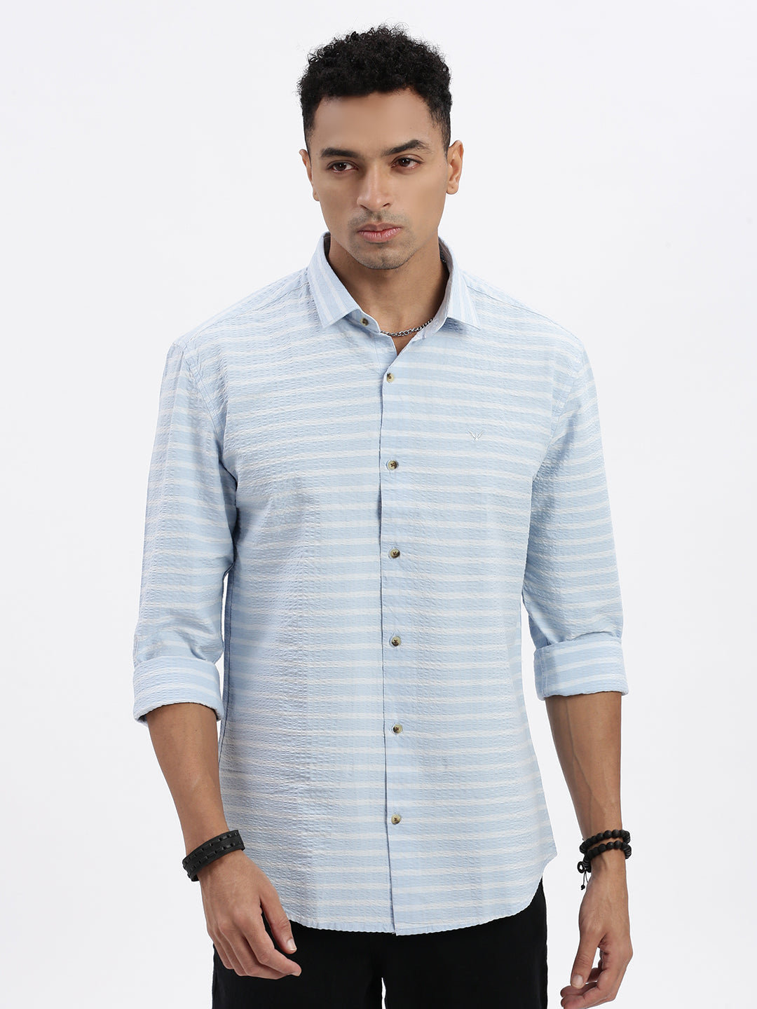 Men Blue Striped Slim Fit Shirt