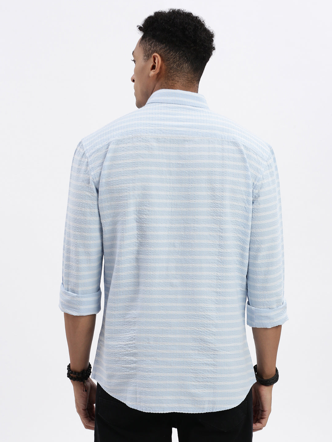 Men Blue Striped Slim Fit Shirt