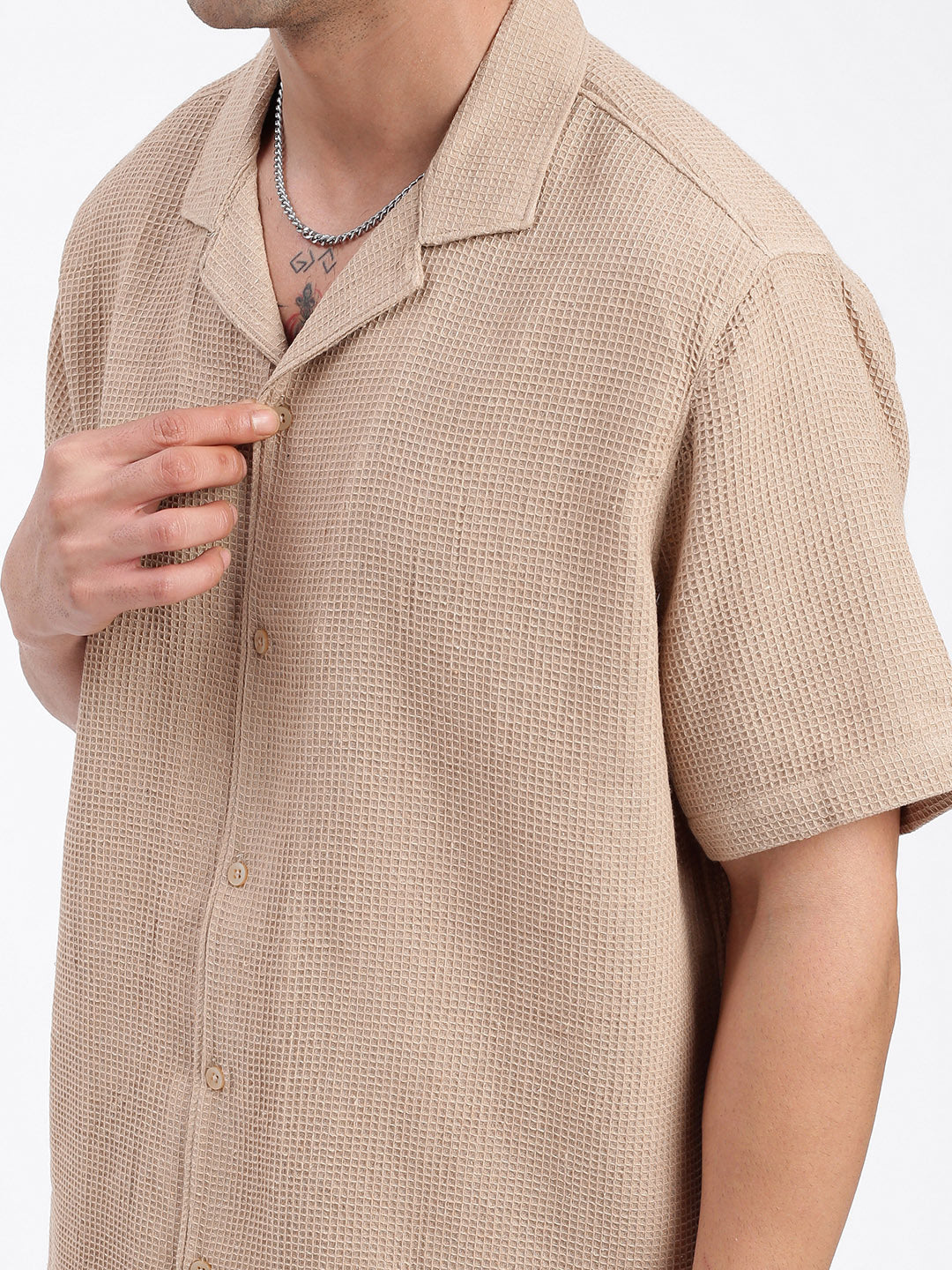 Men Solid Beige Co Ords Set