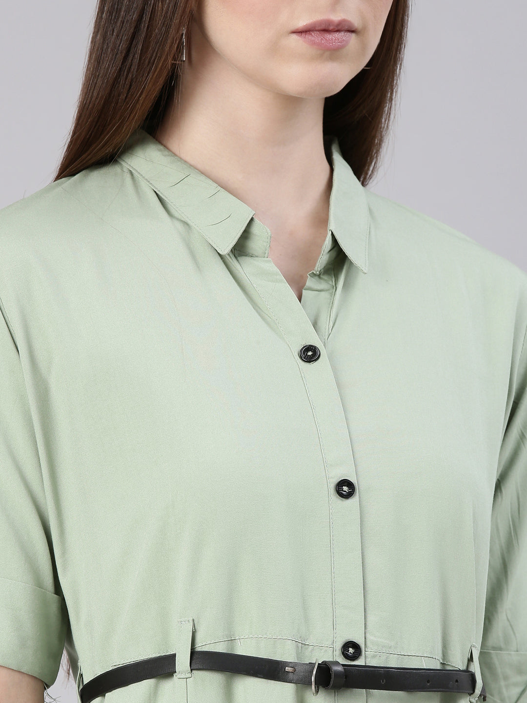 Women Sea Green Solid Shirt Dress