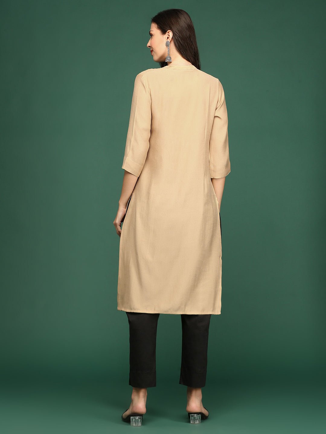 Women Beige Solid Straight Kurta