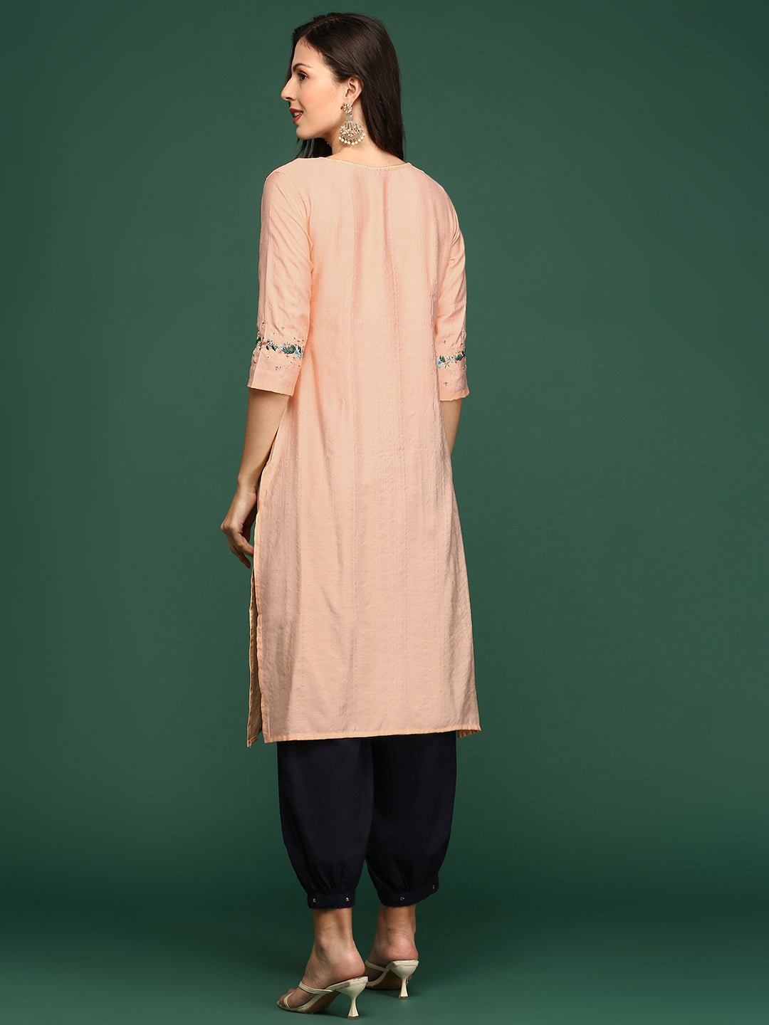 Women Straight Peach Solid Kurta