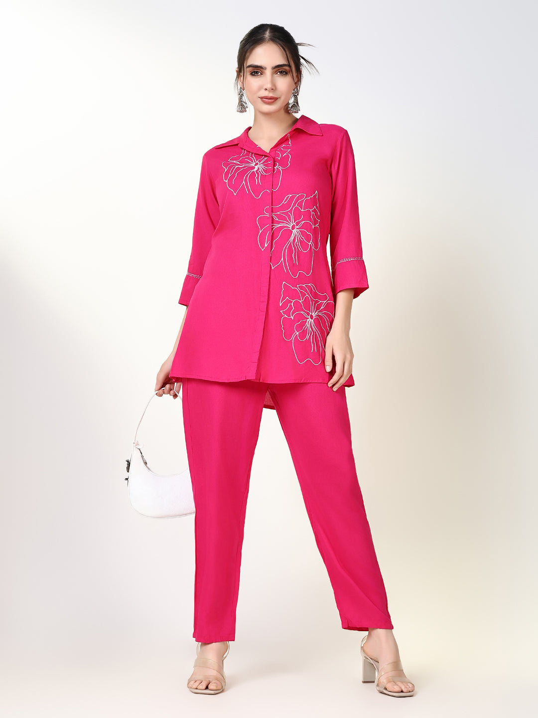 Women Embroidered Pink Co Ords Set