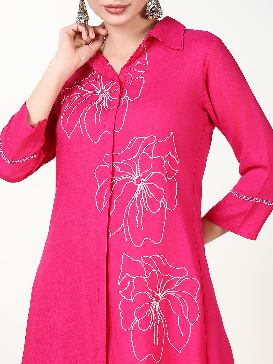 Women Embroidered Pink Co Ords Set