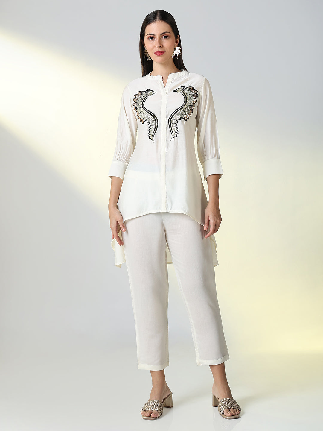 Women Off White Embellished Co Ords Set