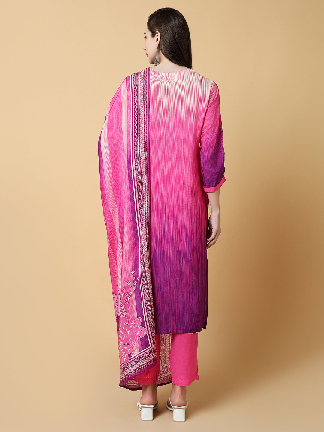 Women Solid Pink A-Line Kurta Set with Dupatta