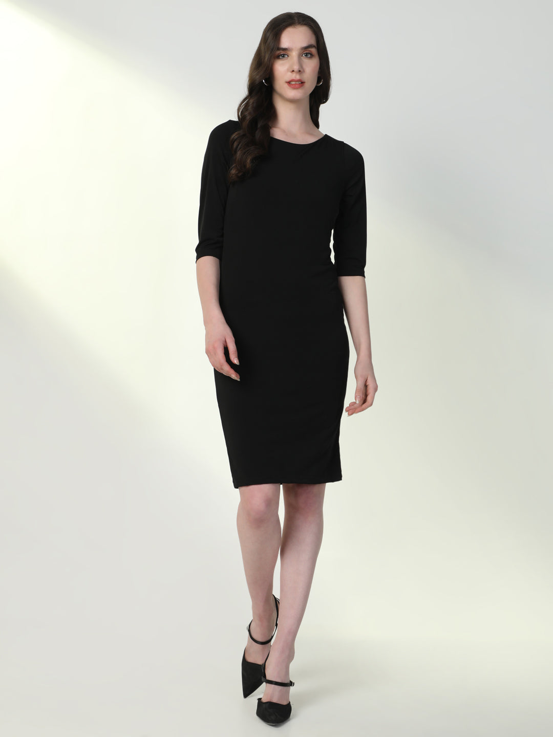 Women Solid Black Bodycon Dress