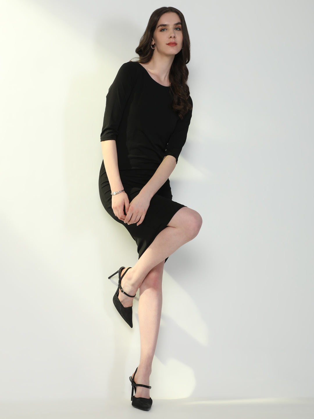 Women Solid Black Bodycon Dress