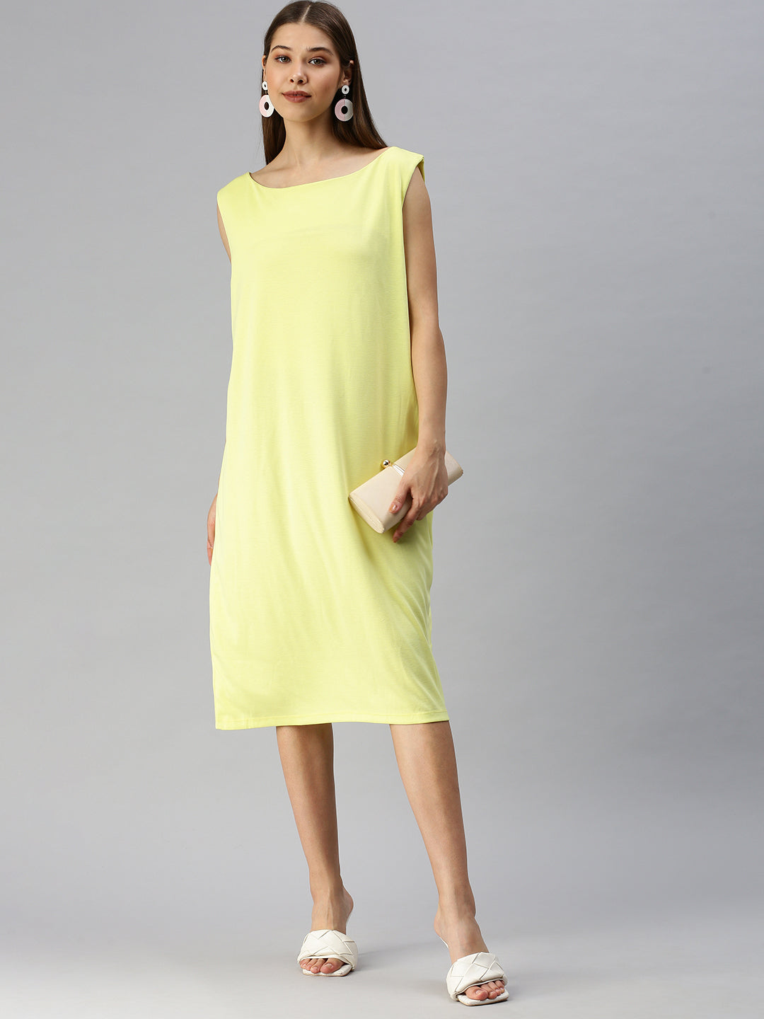 Women Solid T-shirt Yellow Dress