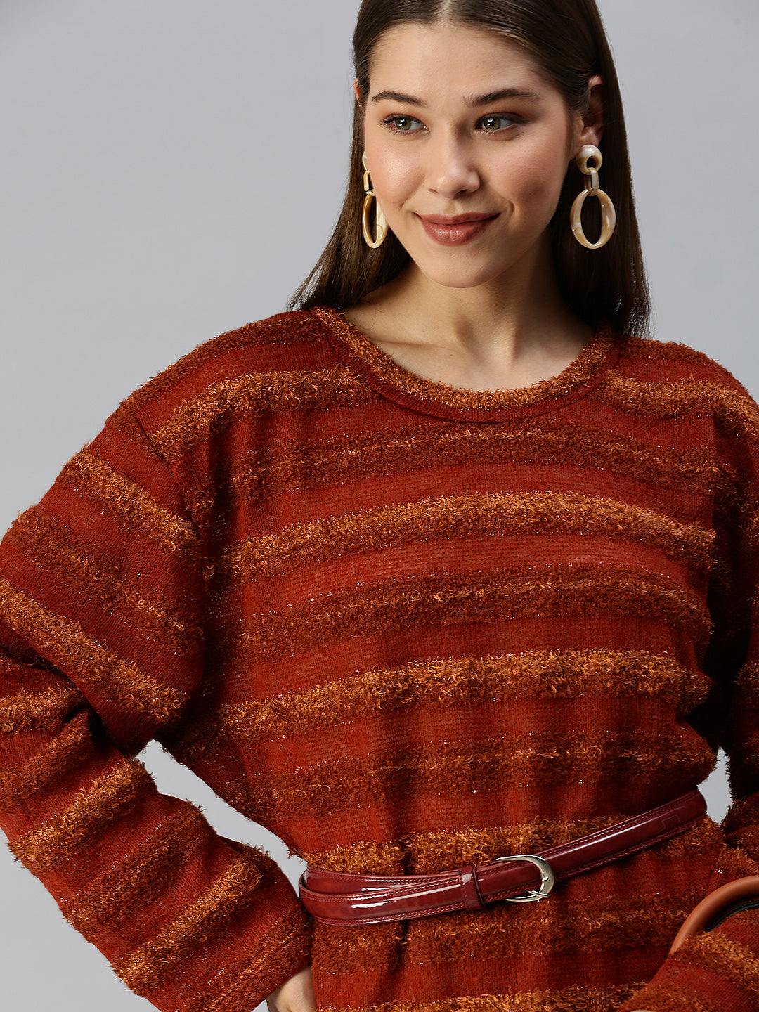 Women Self Design T-shirt Rust Dress