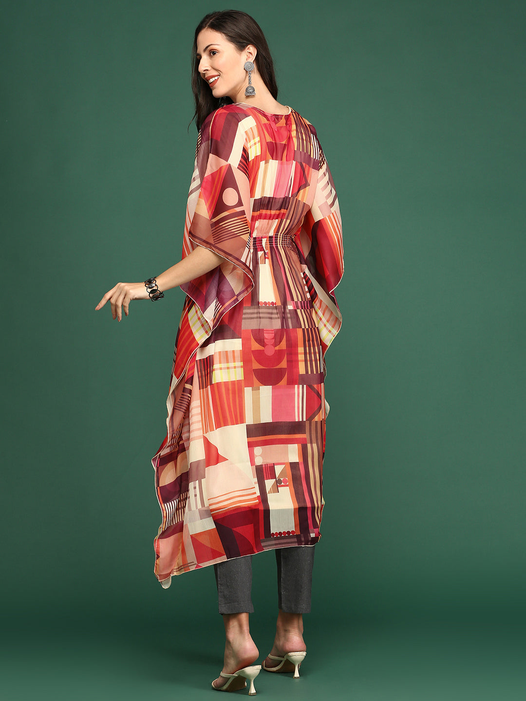 Women V-Neck Abstract Multi Kaftan Kurta