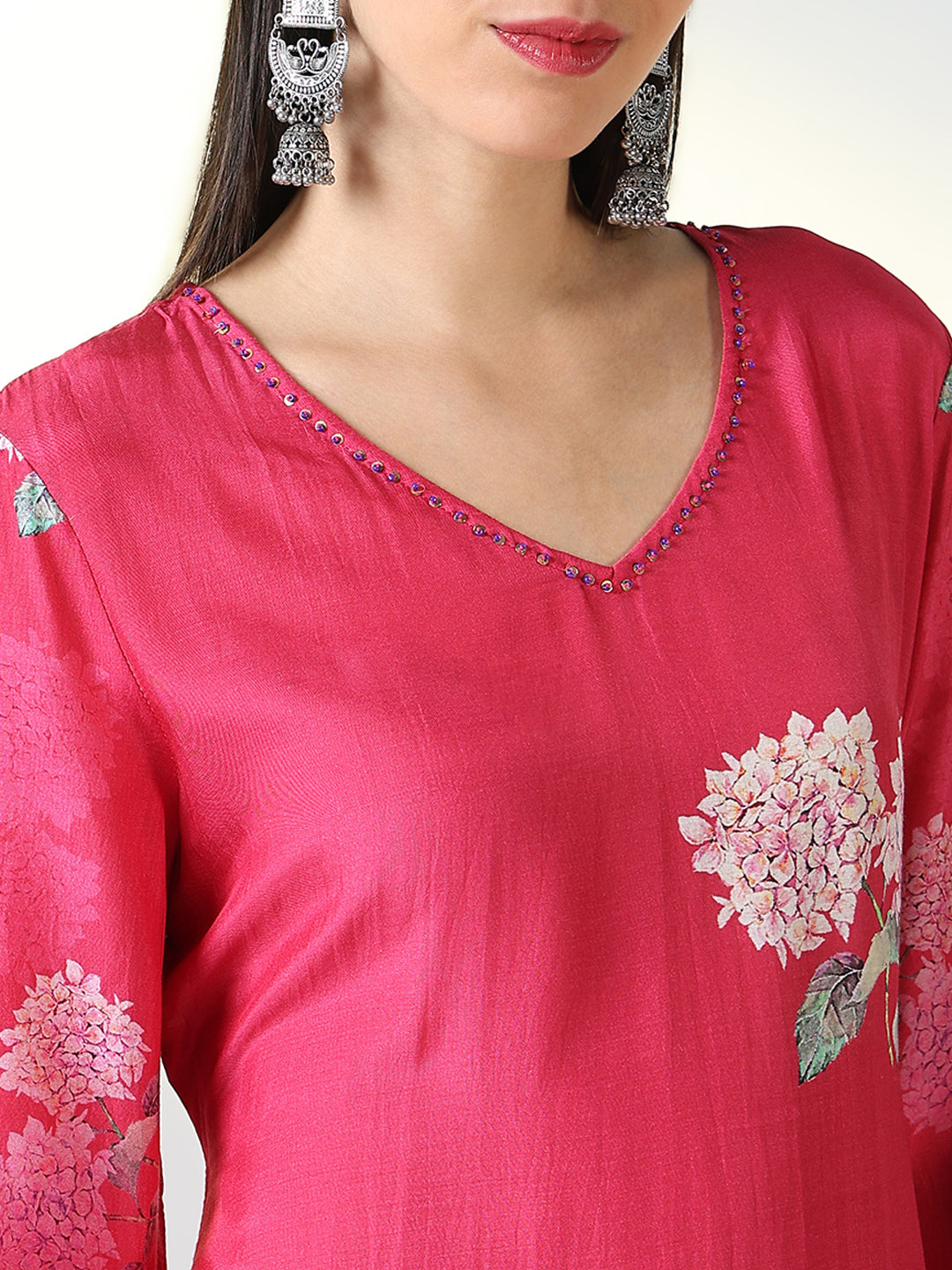 Women Pink Floral Straight Kurta Set with Dupatta