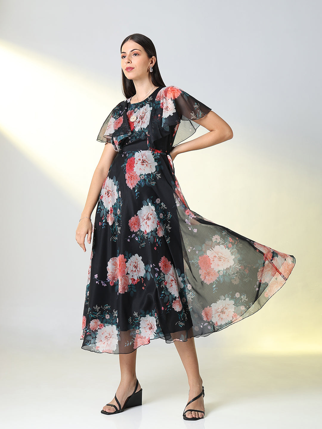 Women Black Floral A Line Dress