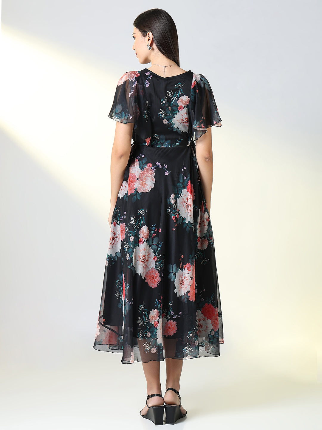 Women Black Floral A Line Dress