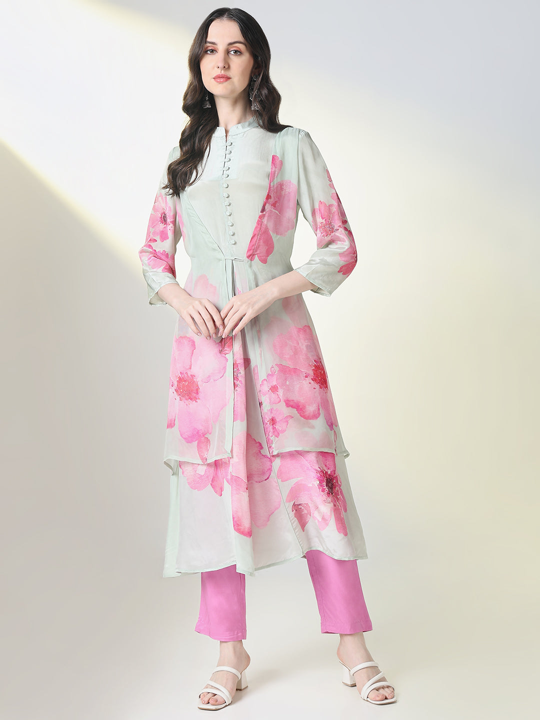 Women Sea Green Floral A Line Kurta Set