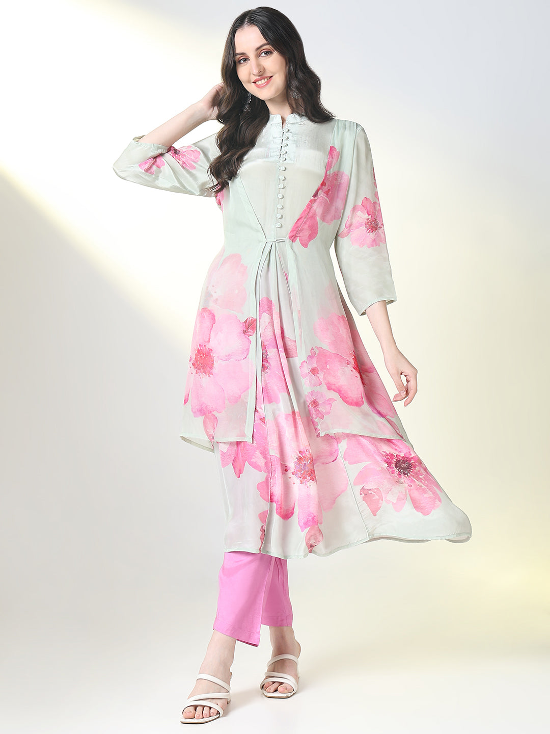 Women Sea Green Floral A Line Kurta Set