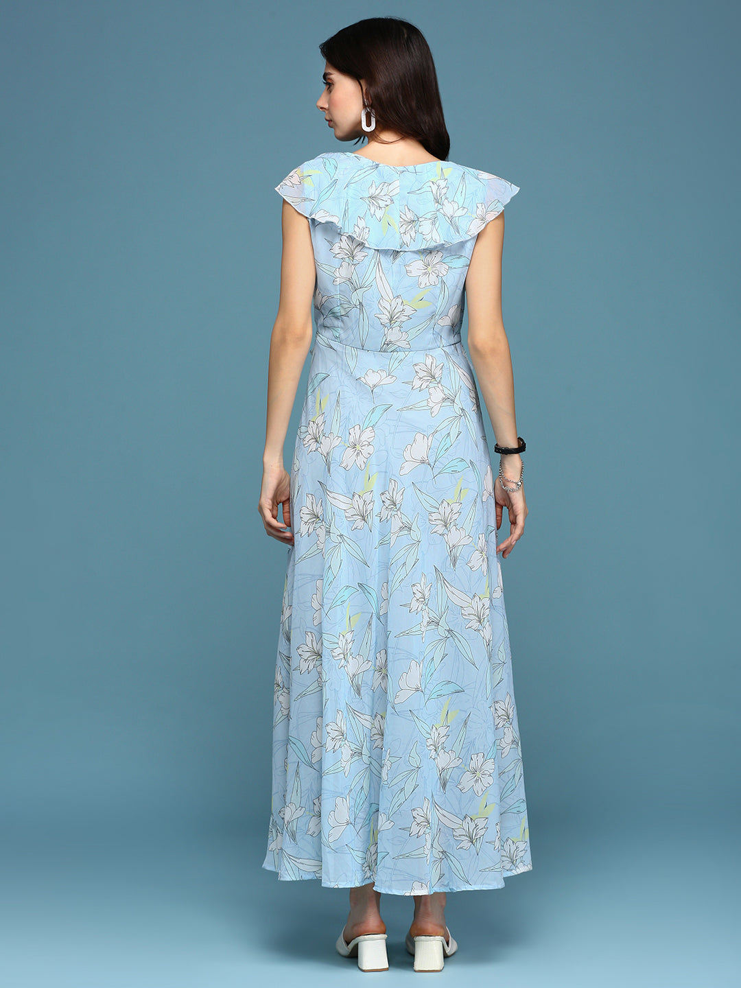 Women's Blue Printed Maxi Dress