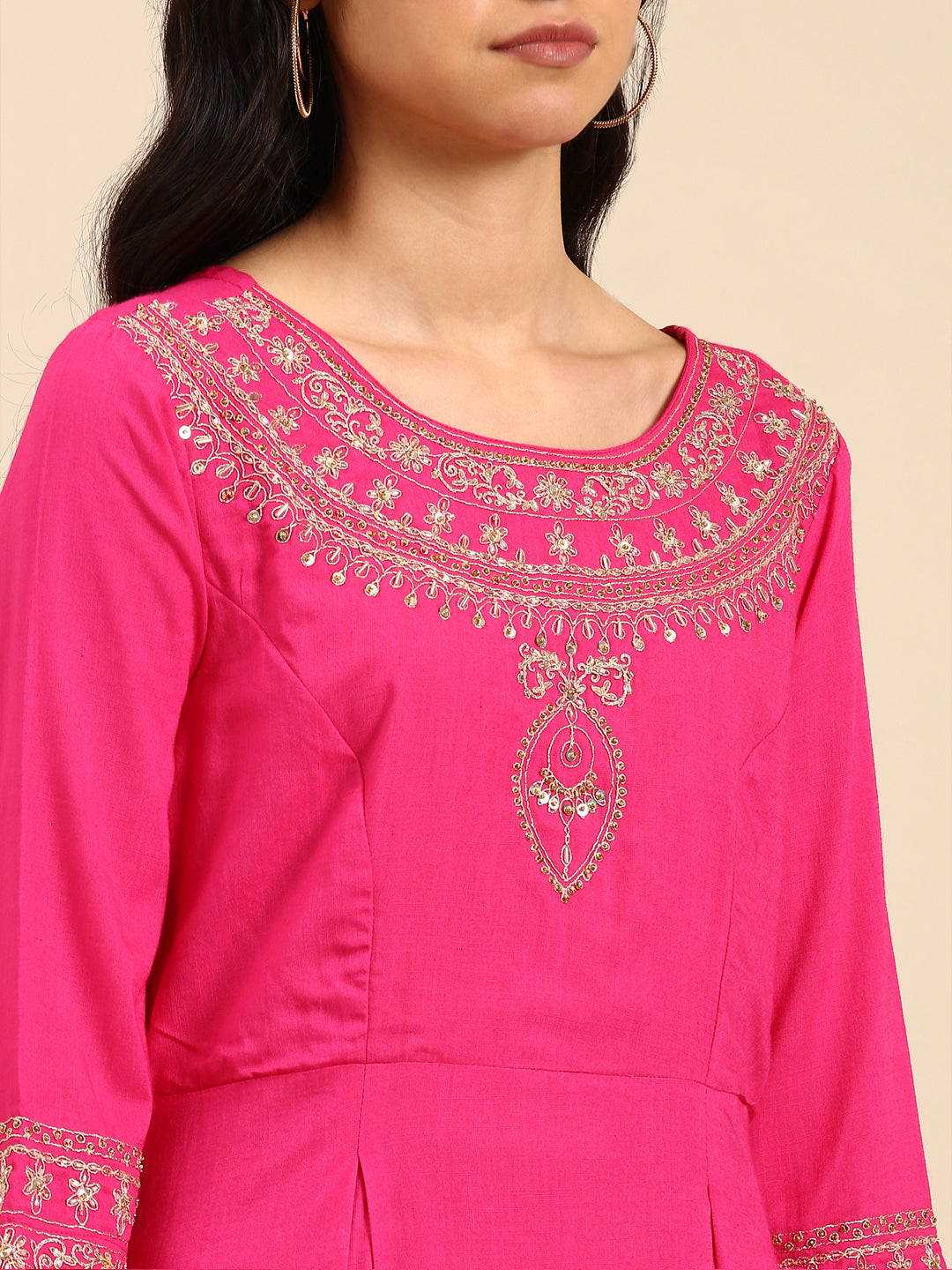 Women Solid Pink A-Line Kurta Set with Dupatta