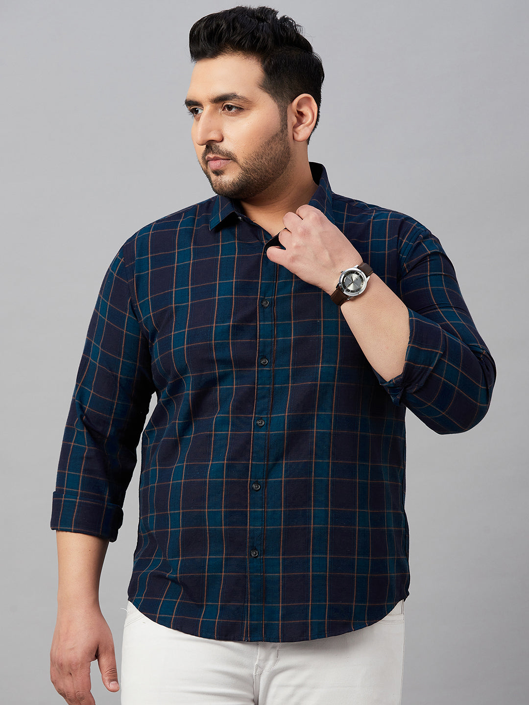 Men Checked Teal Comfort Shirt