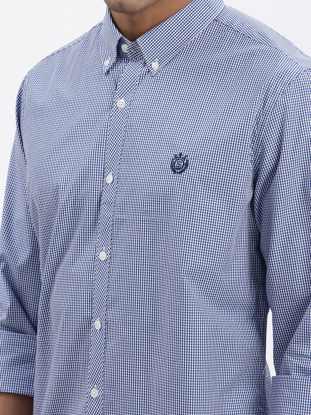 Men Blue Checked Slim Fit Shirt