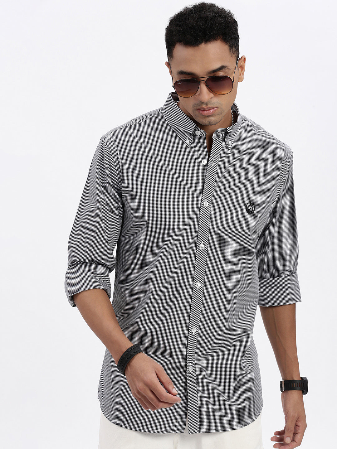 Men Black Checked Slim Fit Shirt