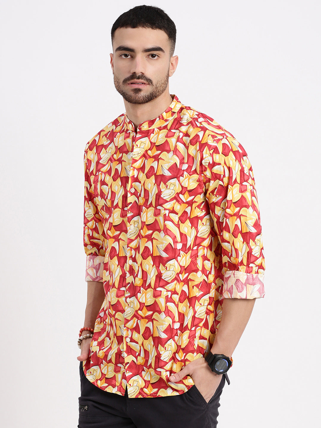 Men Red Printed Slim Fit Shirt