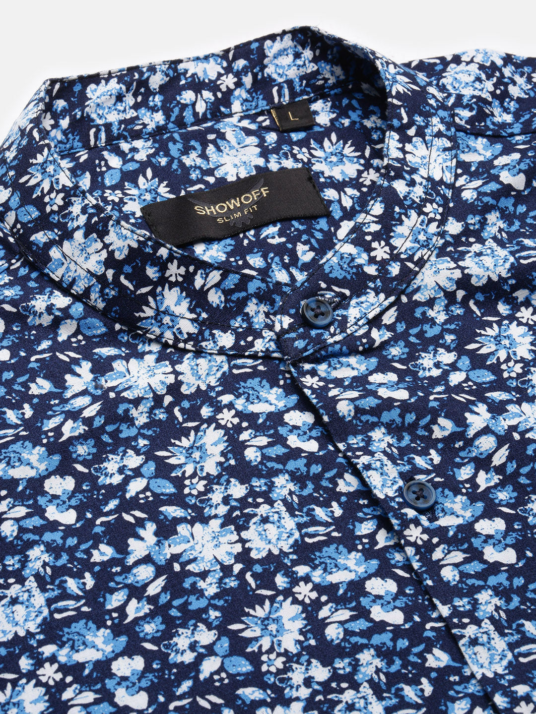 Men Navy Blue Printed Slim Fit Shirt