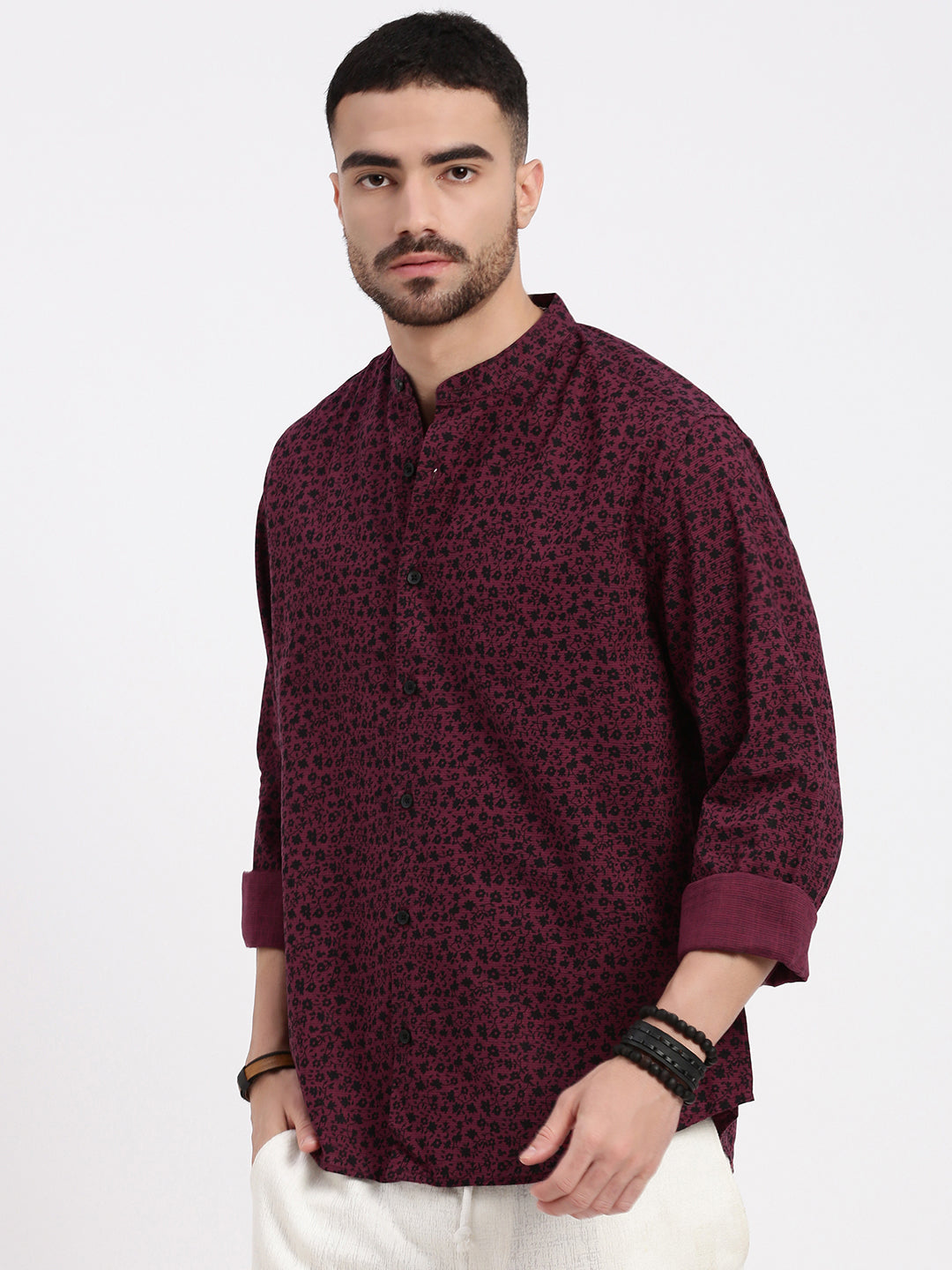 Men Maroon Printed Slim Fit Shirt