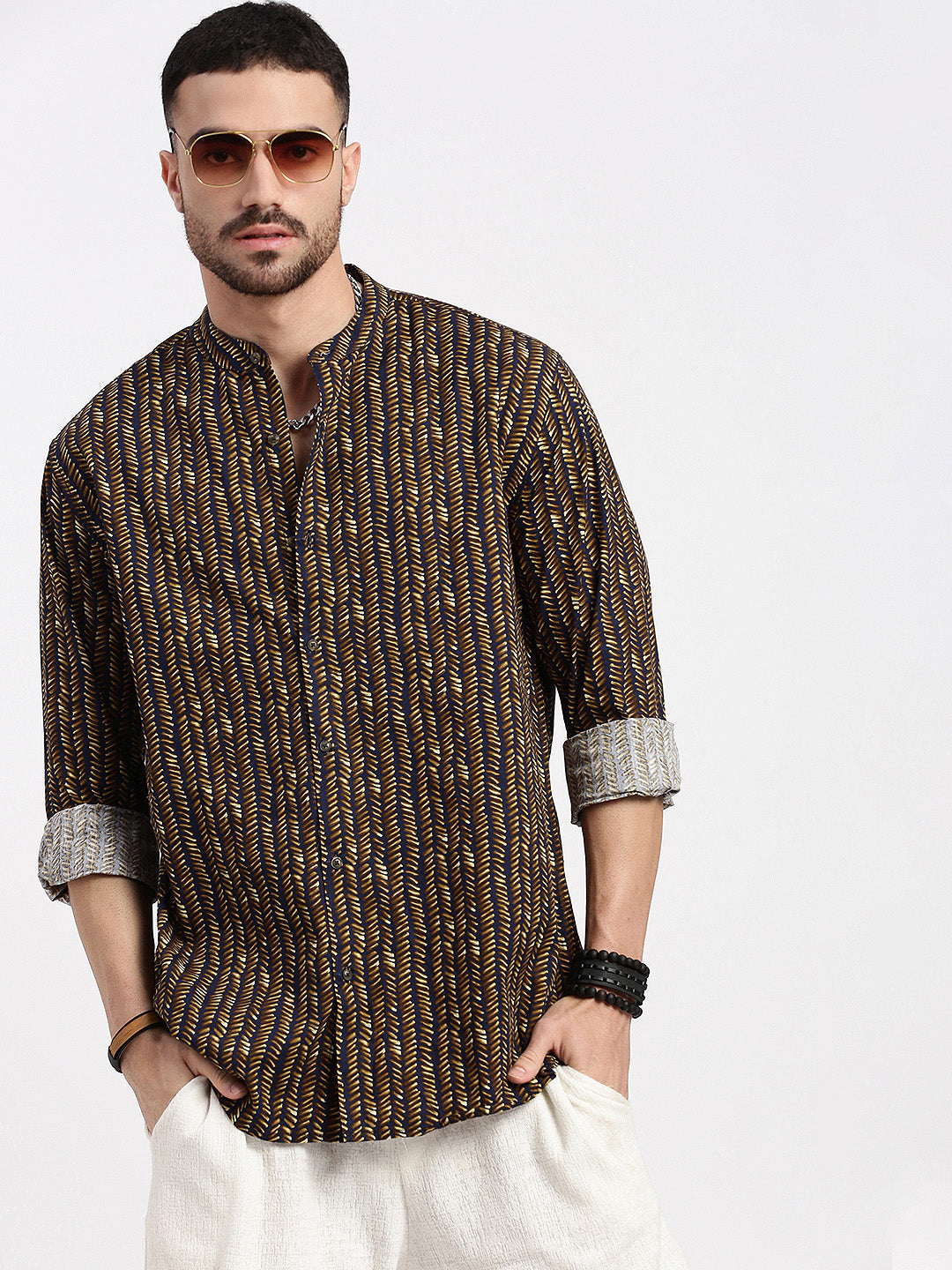 Men Brown Printed Slim Fit Shirt