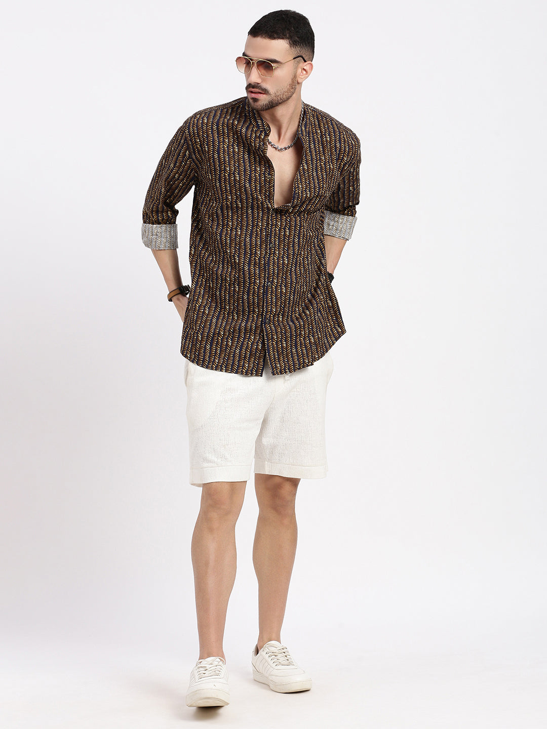 Men Brown Printed Slim Fit Shirt