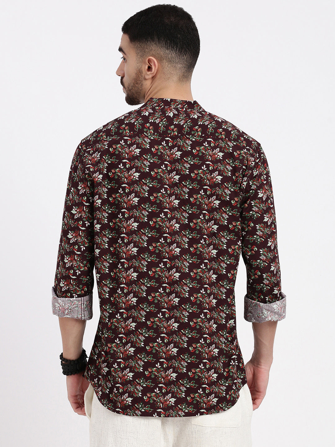 Men Burgundy Printed Slim Fit Shirt