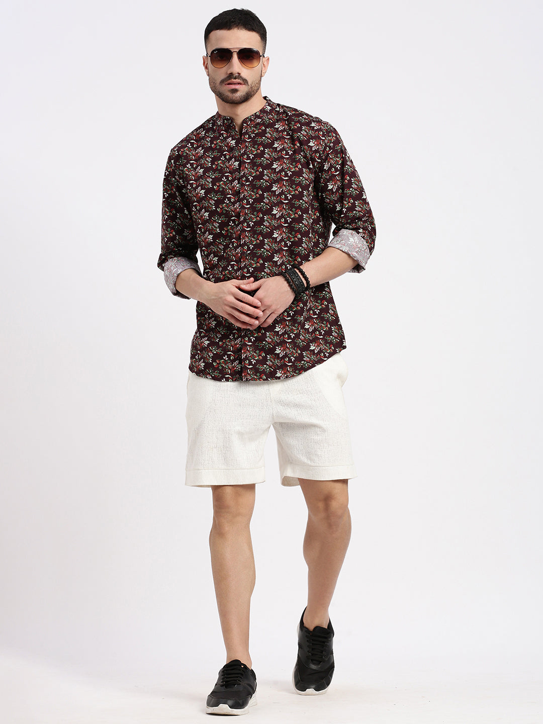 Men Burgundy Printed Slim Fit Shirt