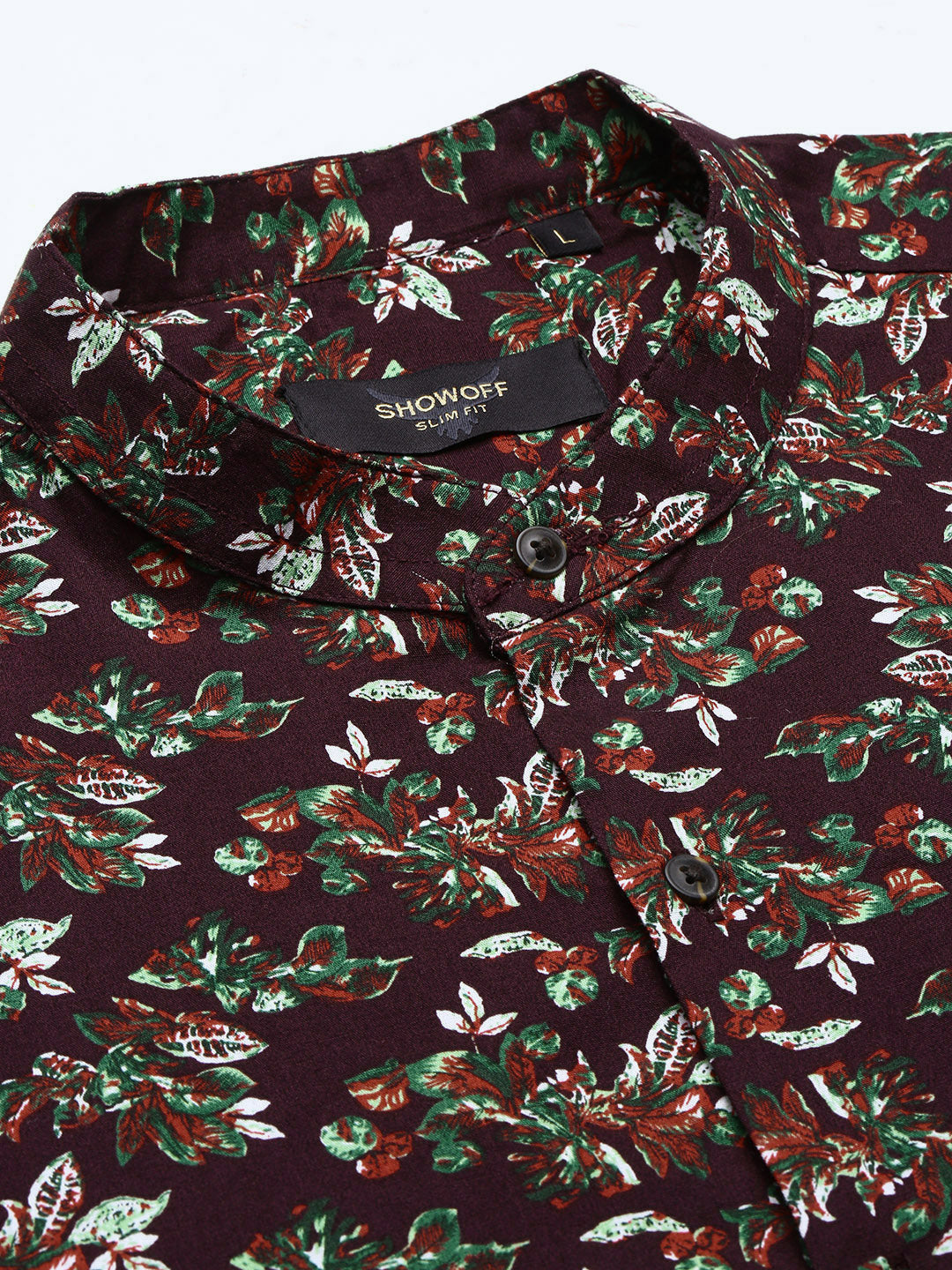 Men Burgundy Printed Slim Fit Shirt