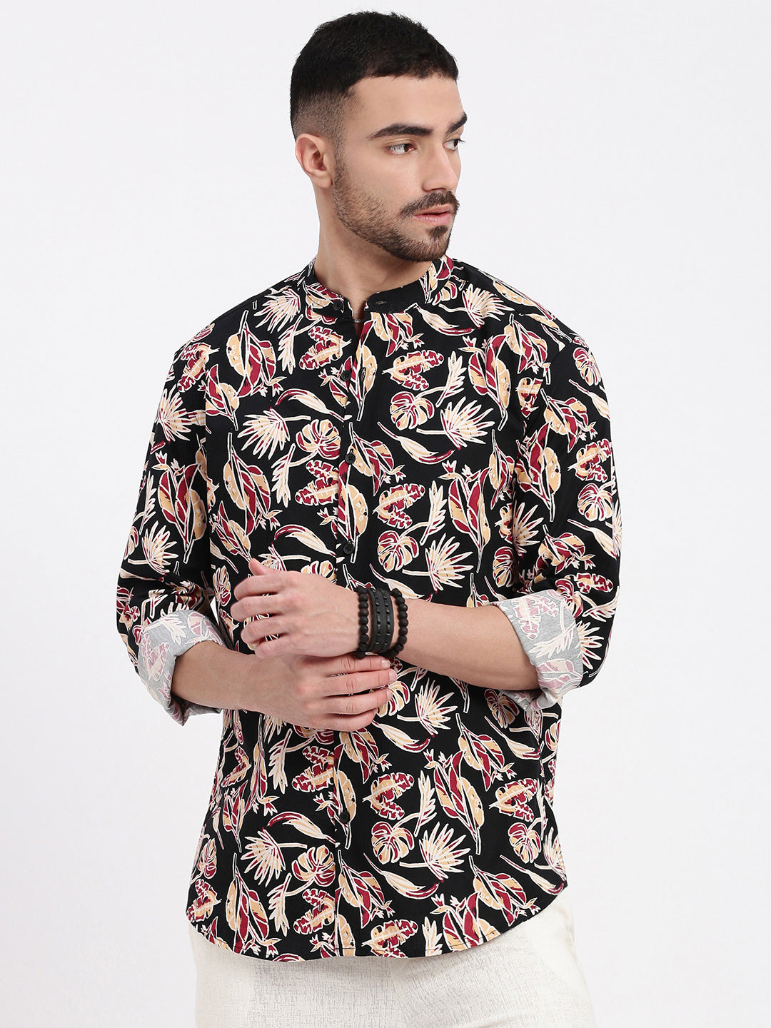 Men Black Printed Slim Fit Shirt