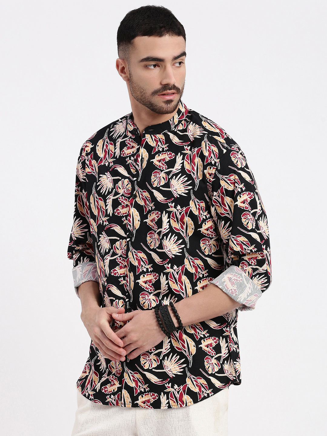 Men Black Printed Slim Fit Shirt