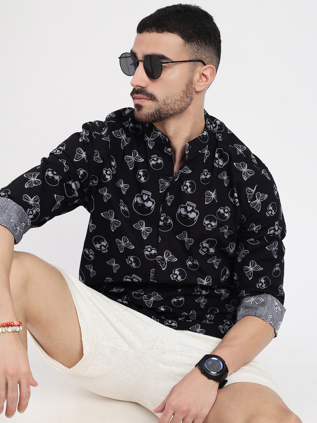 Men Black Printed Slim Fit Shirt