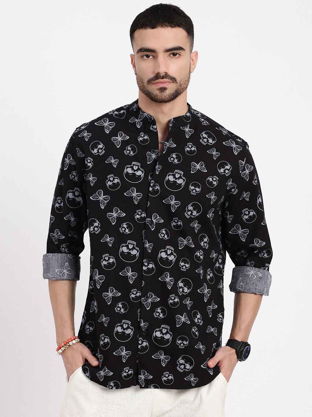 Men Black Printed Slim Fit Shirt