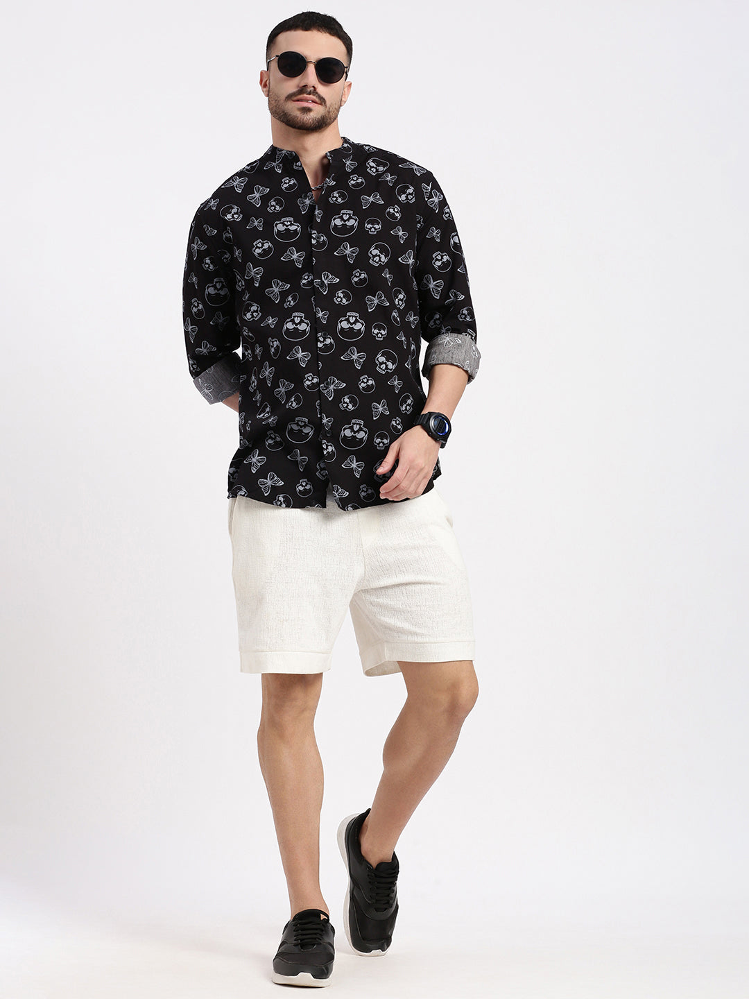 Men Black Printed Slim Fit Shirt