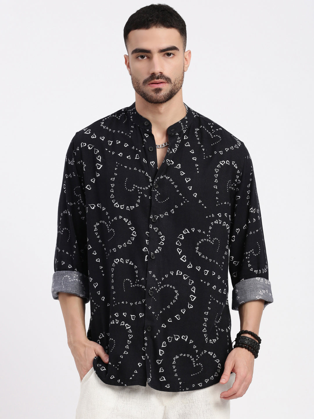 Men Black Printed Slim Fit Shirt