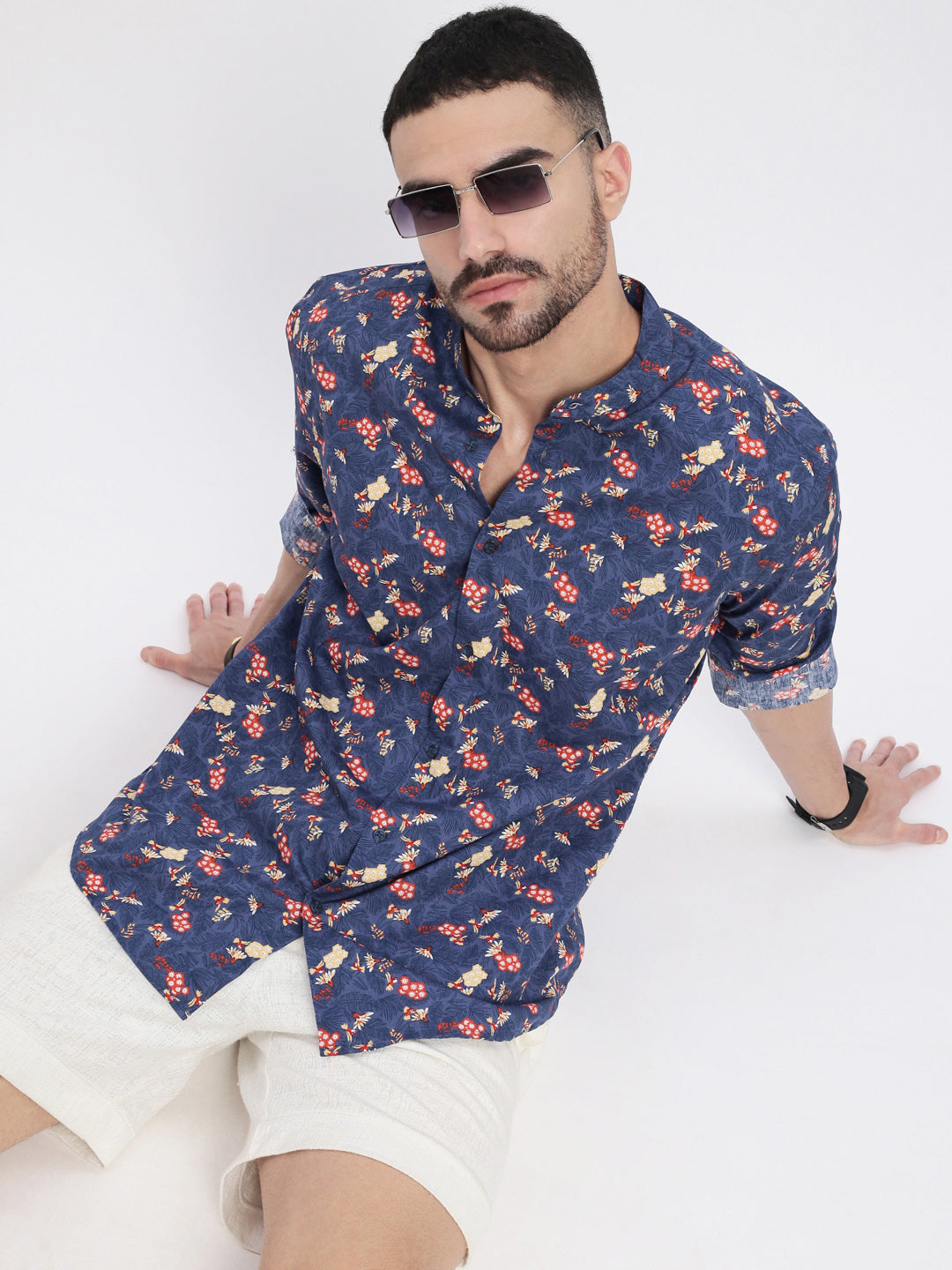 Men Blue Printed Slim Fit Shirt