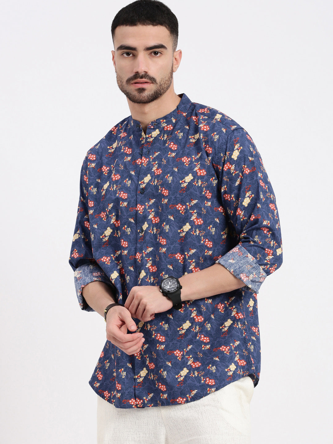 Men Blue Printed Slim Fit Shirt