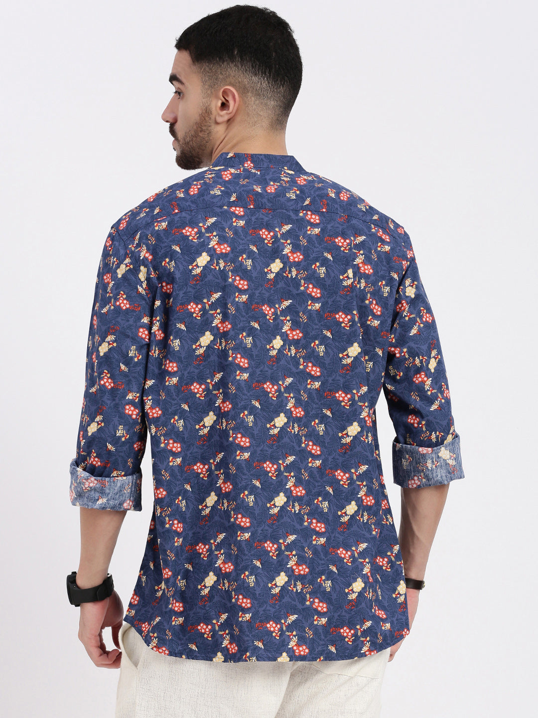 Men Blue Printed Slim Fit Shirt