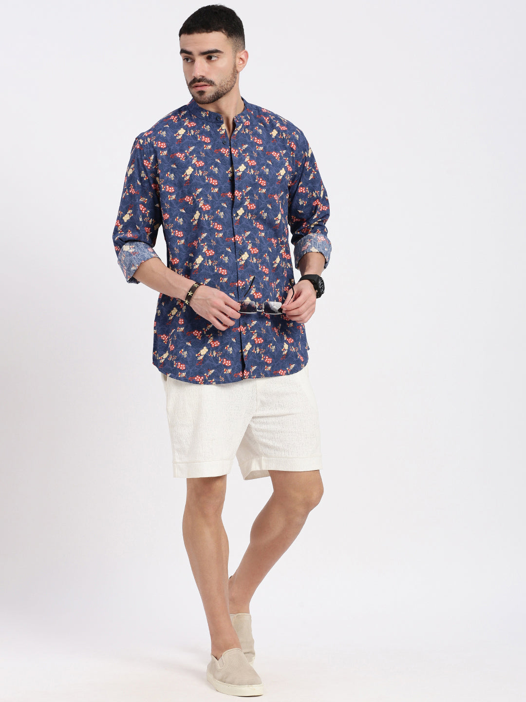 Men Blue Printed Slim Fit Shirt