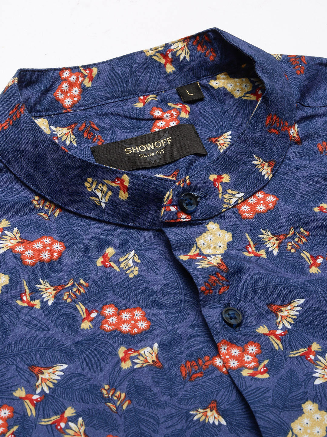 Men Blue Printed Slim Fit Shirt