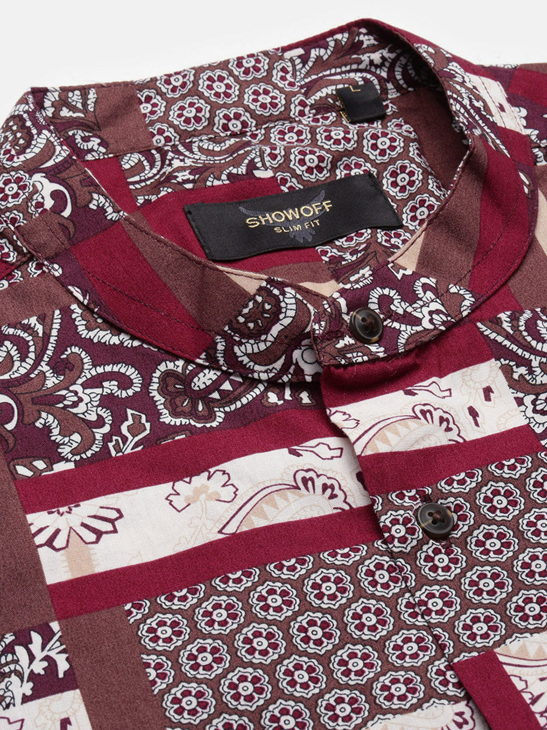 Men Maroon Printed Slim Fit Shirt