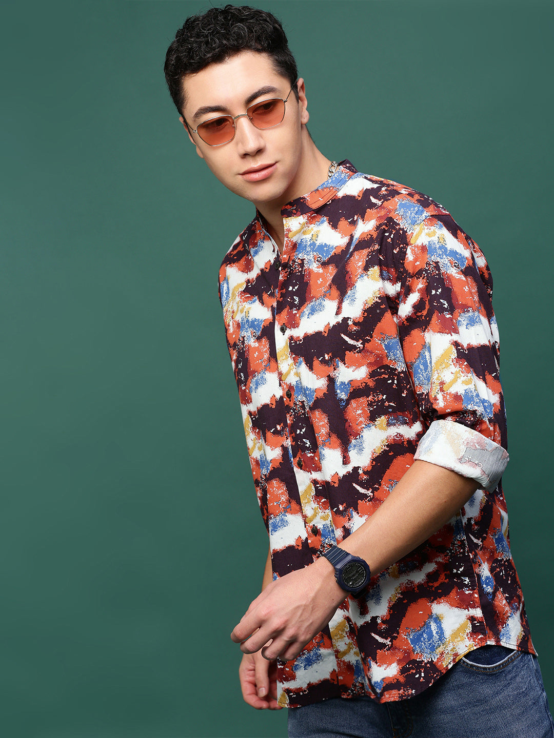 Men Multi Abstract Slim Fit Shirt