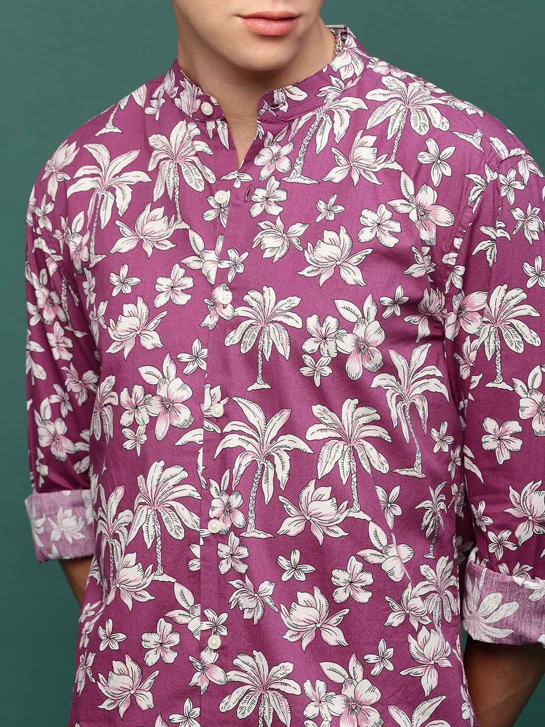 Men Pink Floral Slim Fit Shirt