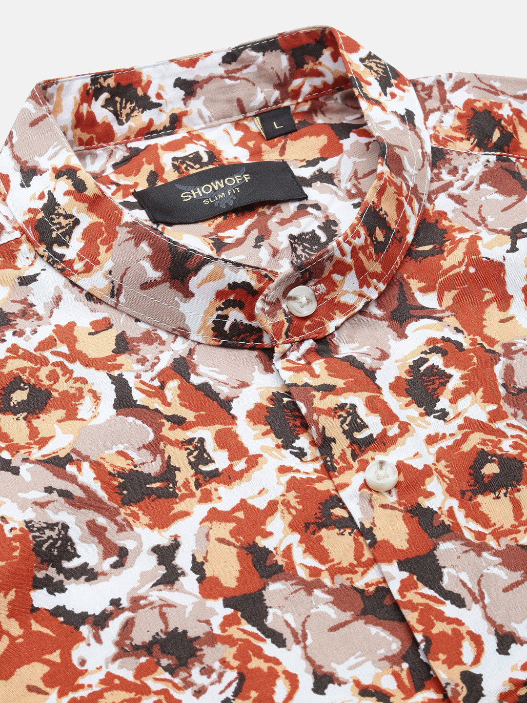 Men Orange Floral Slim Fit Shirt