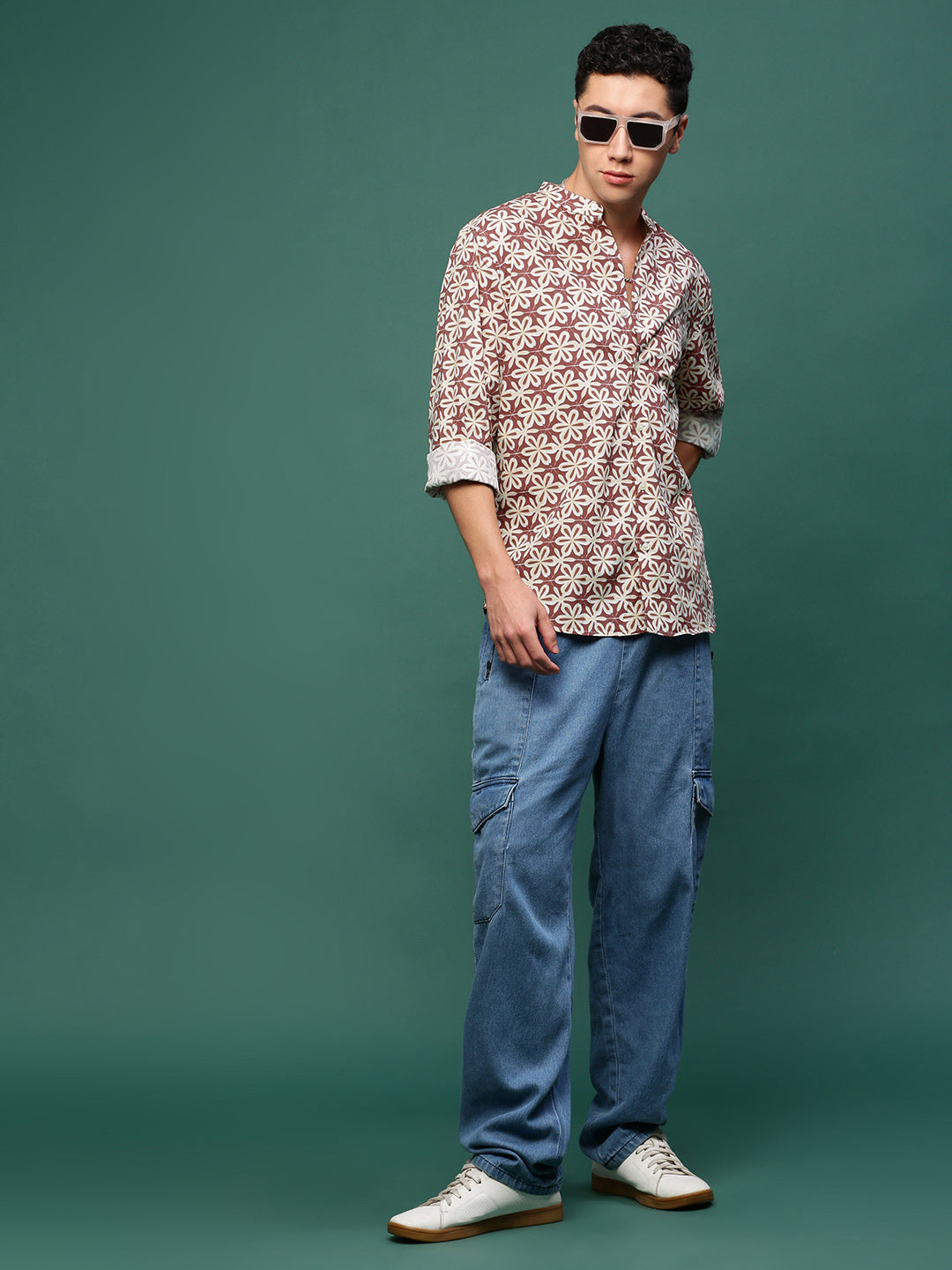 Men Brown Floral Slim Fit Shirt