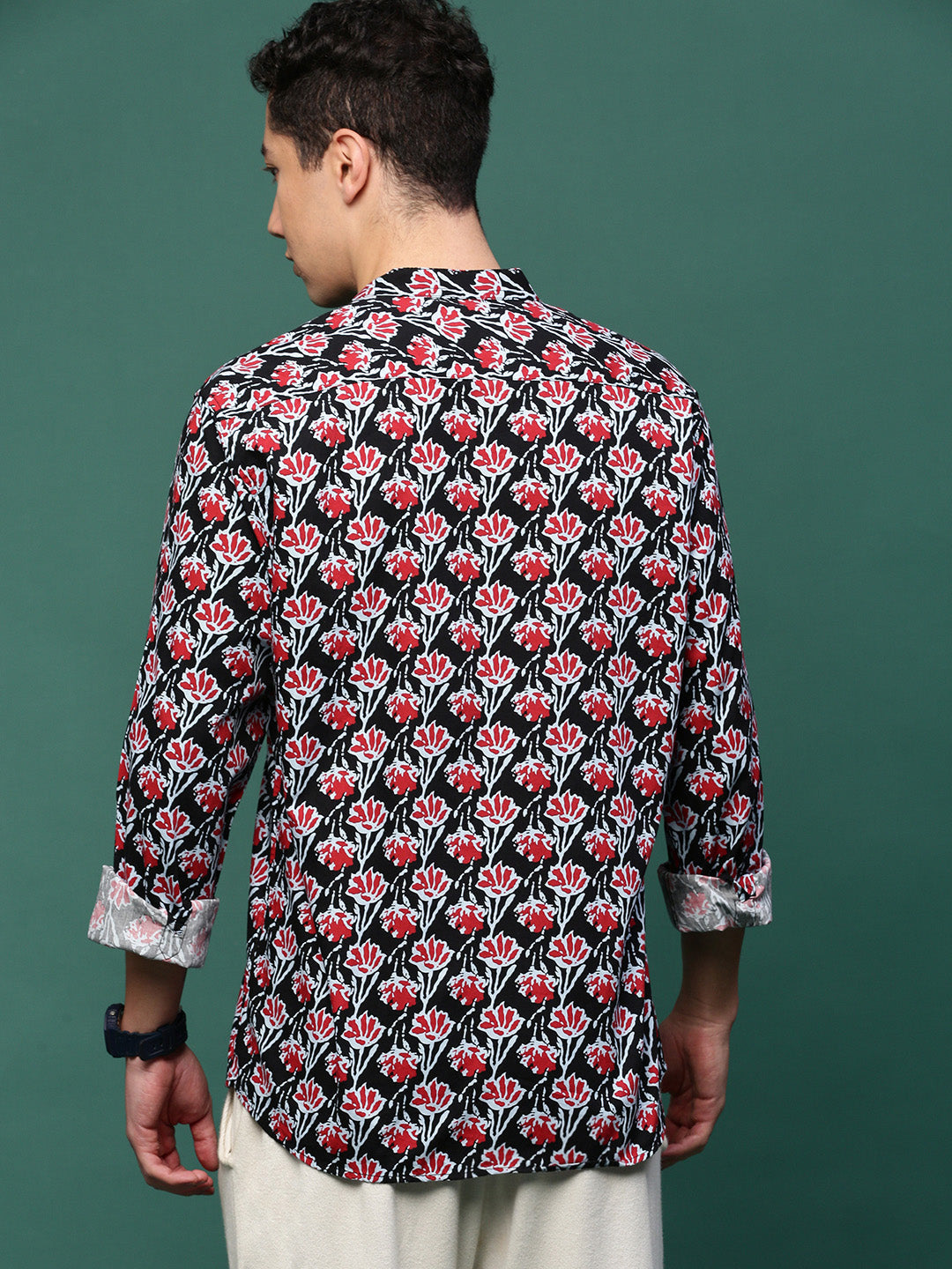 Men Black Floral Slim Fit Shirt